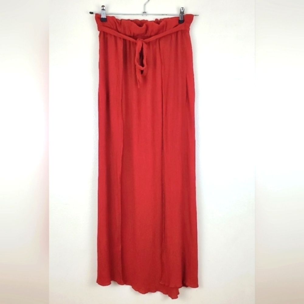 ASOS Viscose Maxi Skirt | Thigh-High Slits | Size 4 | Burnt Orange Red Boho